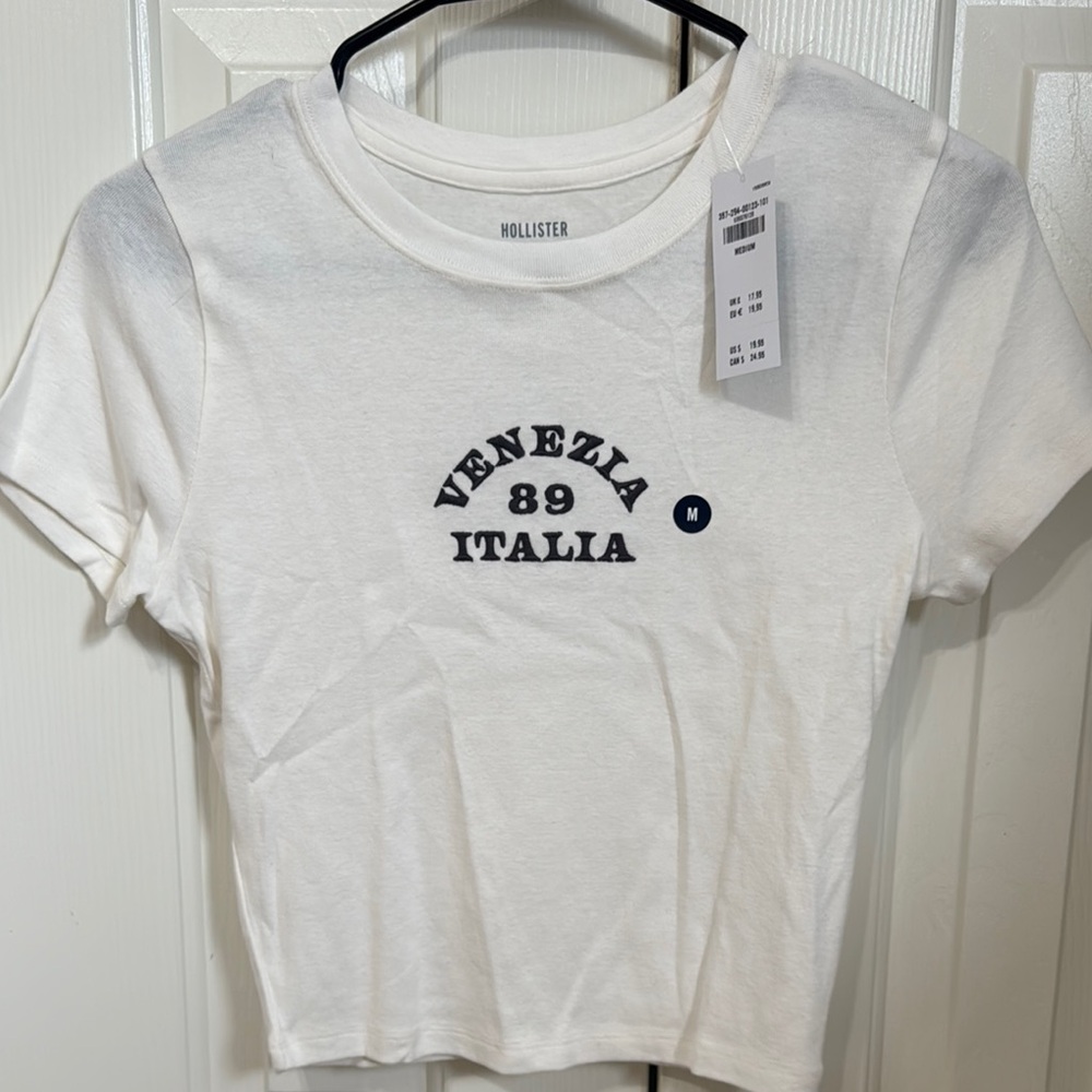 Hollister White Crop Fitted Tee